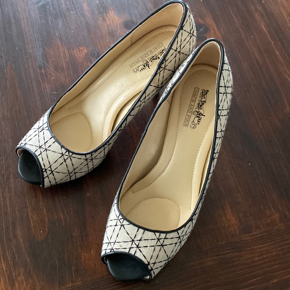 Coach and Four Black and Cream Heels